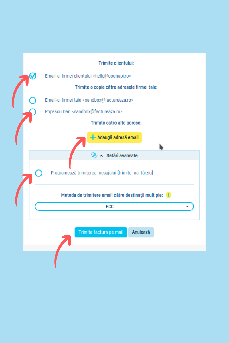 Cum trimit o factură pe e-mail direct din aplicație - pasul 8