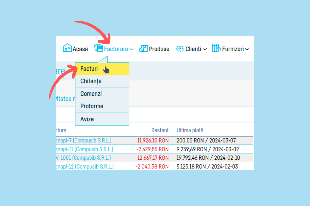 Cum trimit o factură pe e-mail direct din aplicație - pasul 1