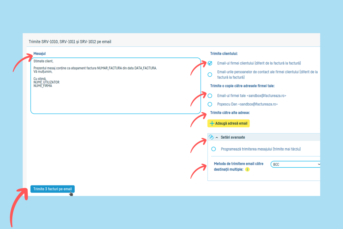 Cum trimit mai multe facturi pe e-mail din aplicatie - pasul 4