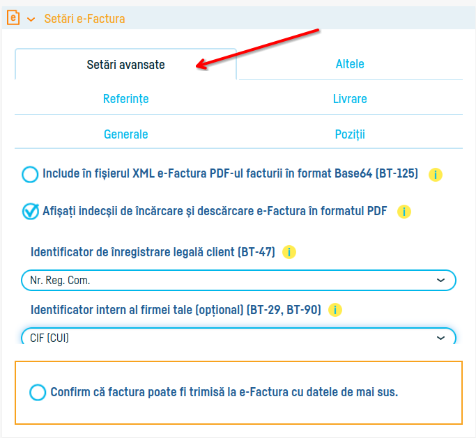 Cum folosești setările avansate e-Factura - pasul 1