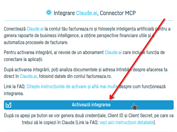 Cum conectezi Claude.ai la factureaza.ro - pasul 3