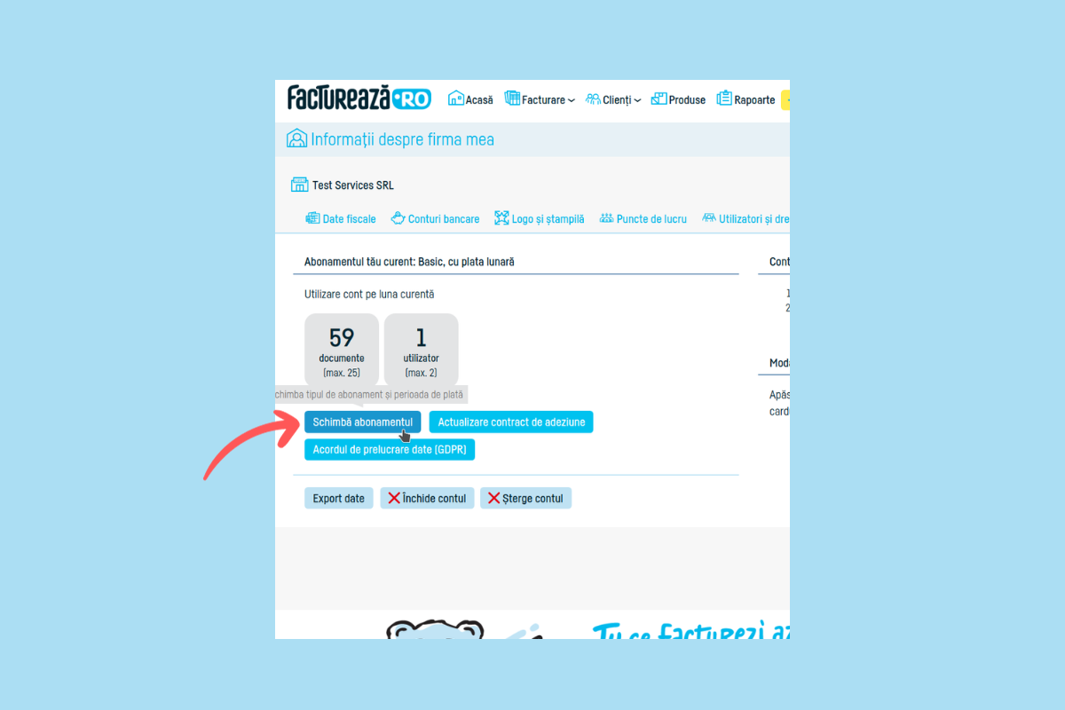 Cum schimb tipul de abonament si perioada de plată? - pasul 2