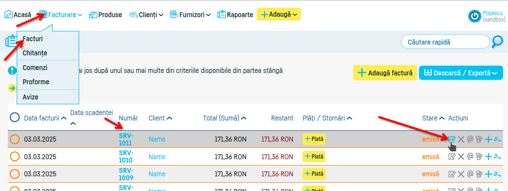 Cum pot schimba datele de pe o factură salvată? - pasul 1