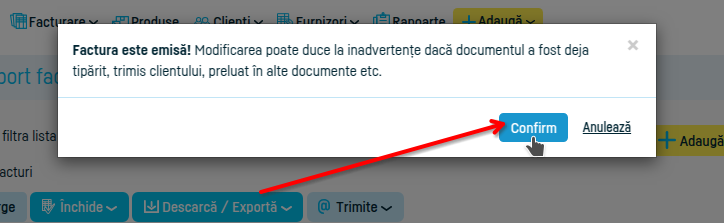 Cum pot schimba datele de pe o factură salvată? - pasul 2