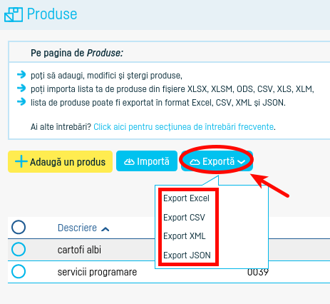 Cum export o listă de produse? - pasul 2