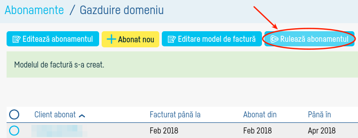 Emiterea automată de facturi la rularea abonamentelor - pasul 1