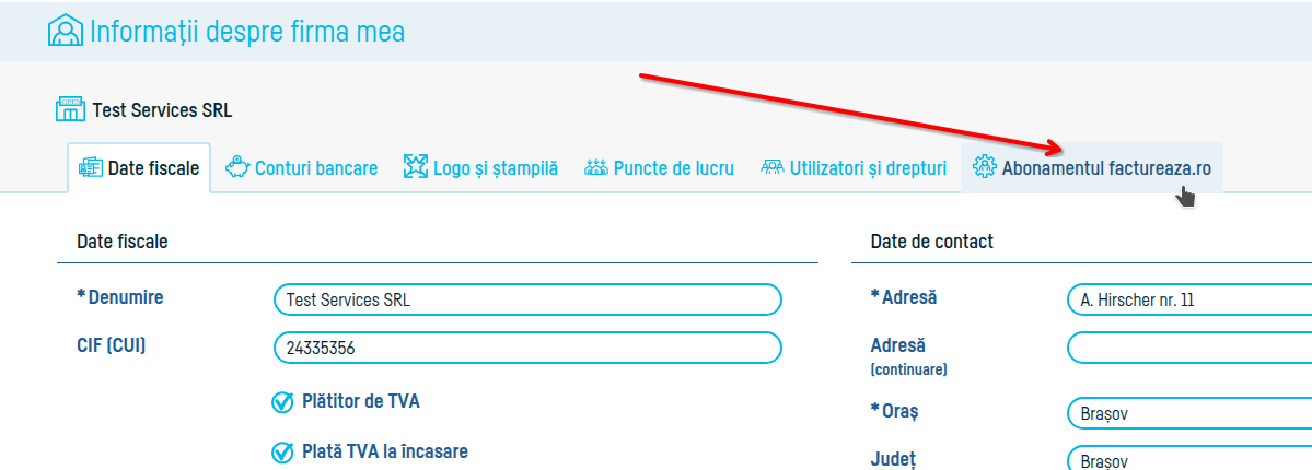 Actualizarea datelor firmei mele  în contract - pasul 2