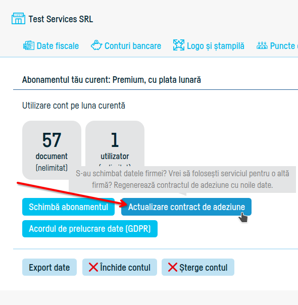 Actualizarea datelor firmei mele  în contract - pasul 3