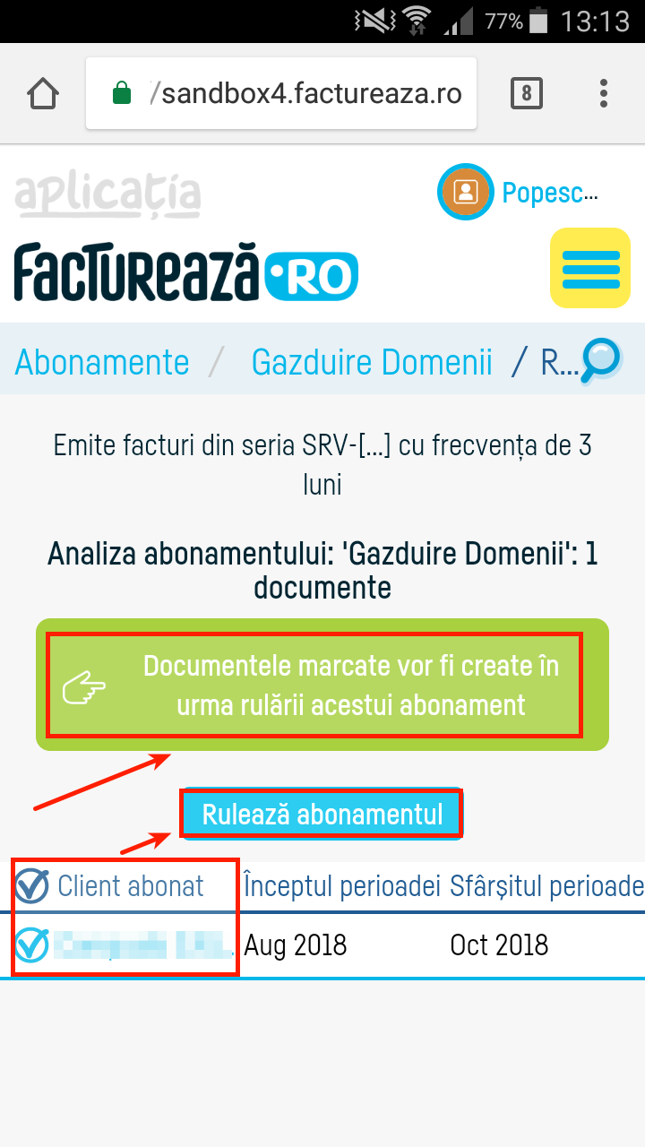 Emiterea automată de facturi la rularea abonamentelor - pasul 2