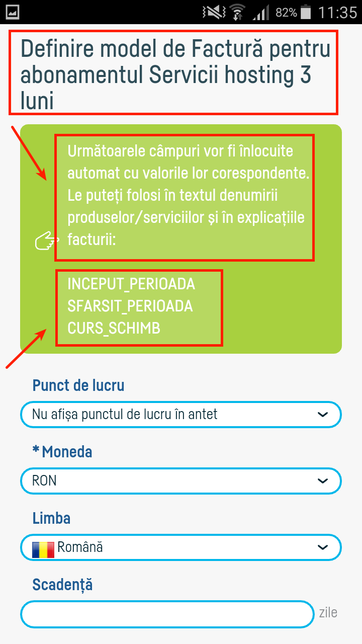 Cum definesc un model de factură pentru un abonament? - pasul 4