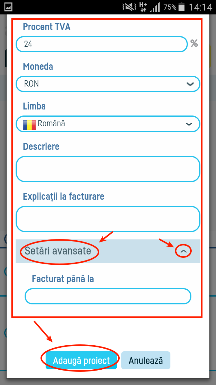 Cum introduc un proiect pentru pontaj? - pasul 4