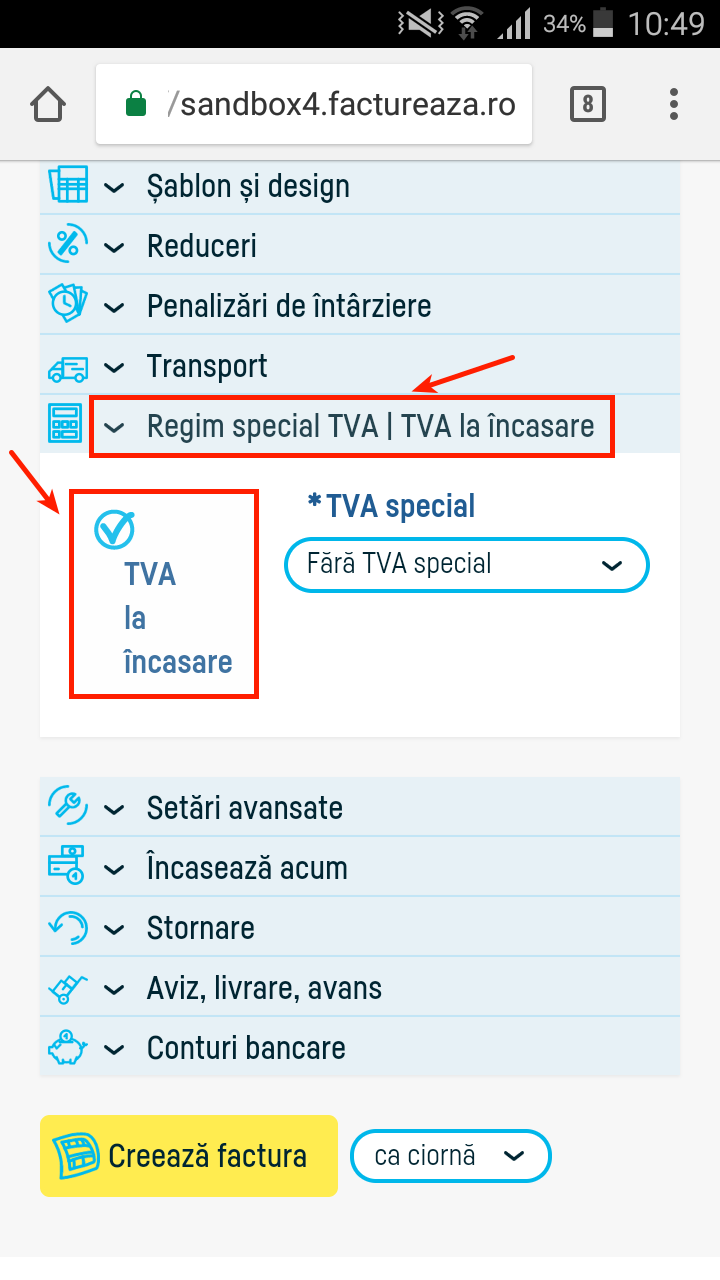 Cum activez opțiunea 'Plată TVA la încasare'? - pasul 4