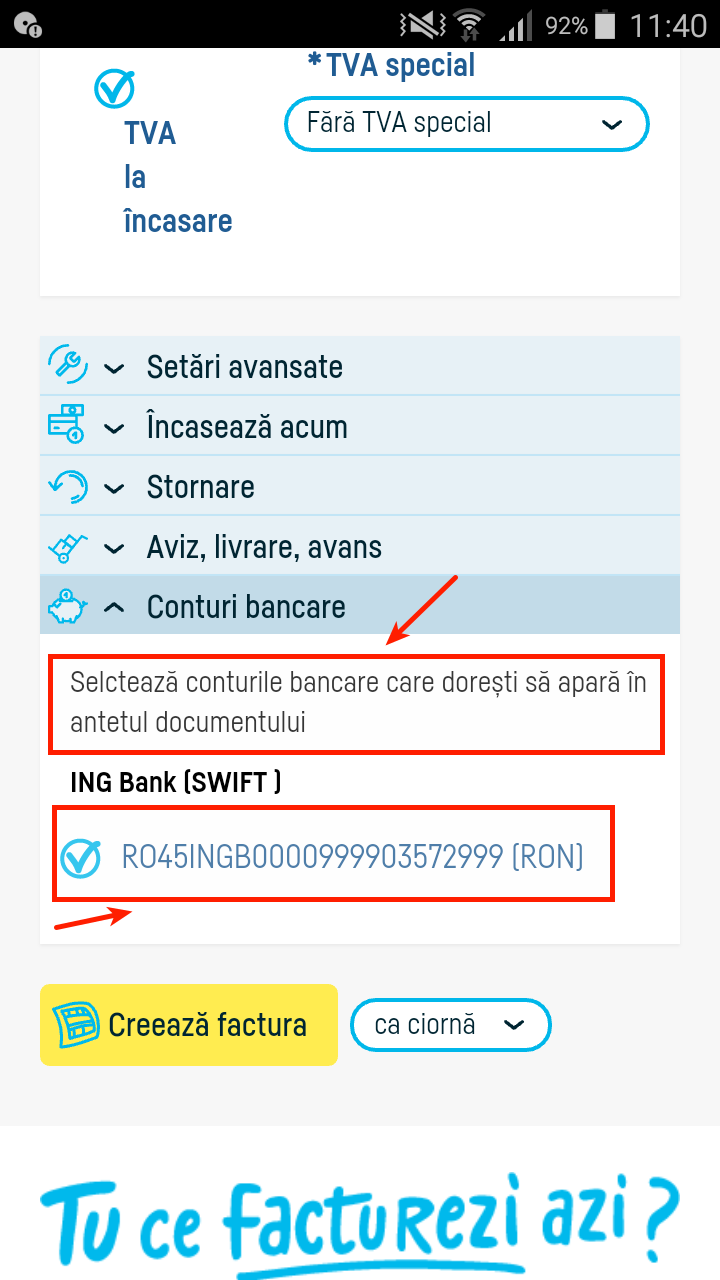 Cum selectez contul bancar pe factură? - pasul 1