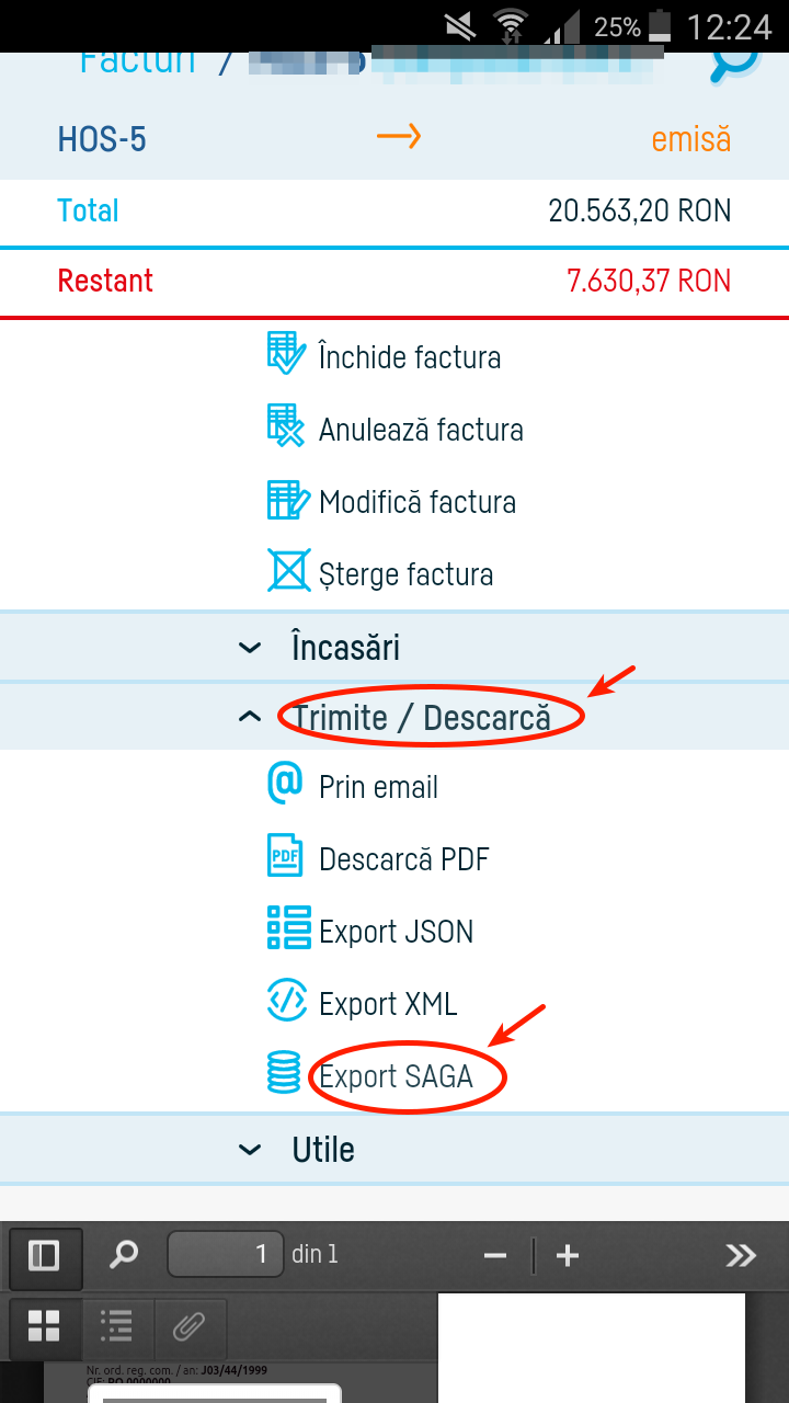 Cum export o factură în SAGA? - pasul 2