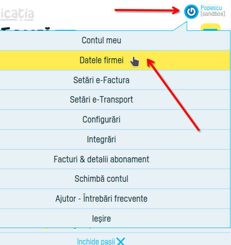 Actualizarea datelor firmei mele în contract - pasul 1