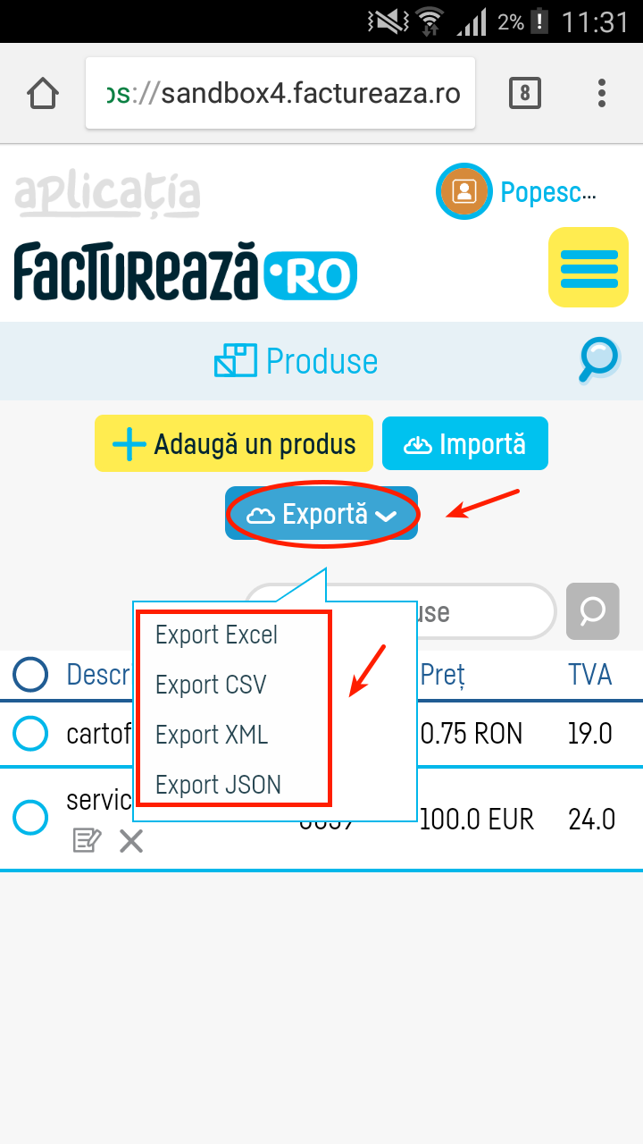 Cum export o listă de produse? - pasul 2