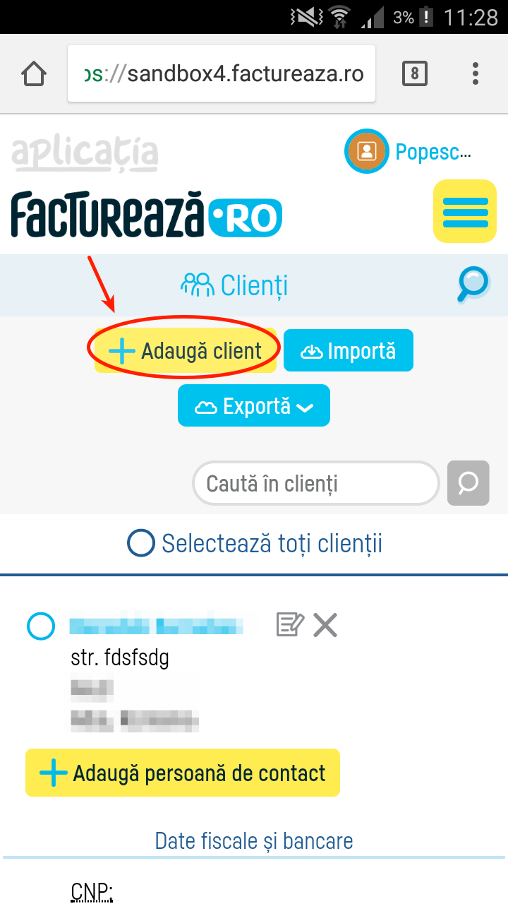 Cum introduc un client nou? - pasul 2