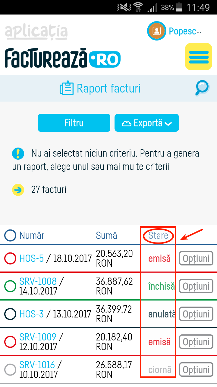 Ce sunt stările facturilor? - pasul 1