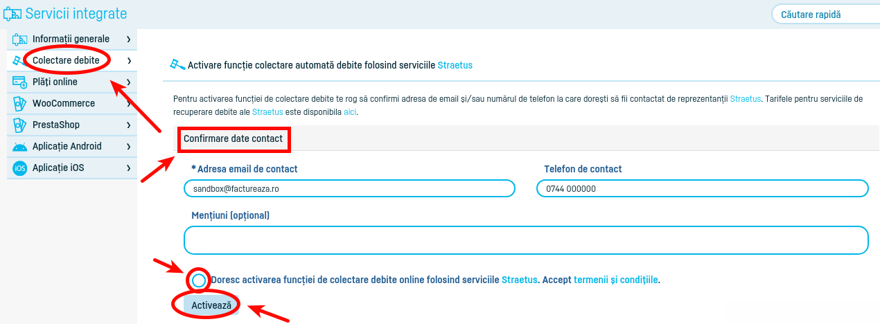 Activare colectare automată debite prin STRAETUS? - pasul 3
