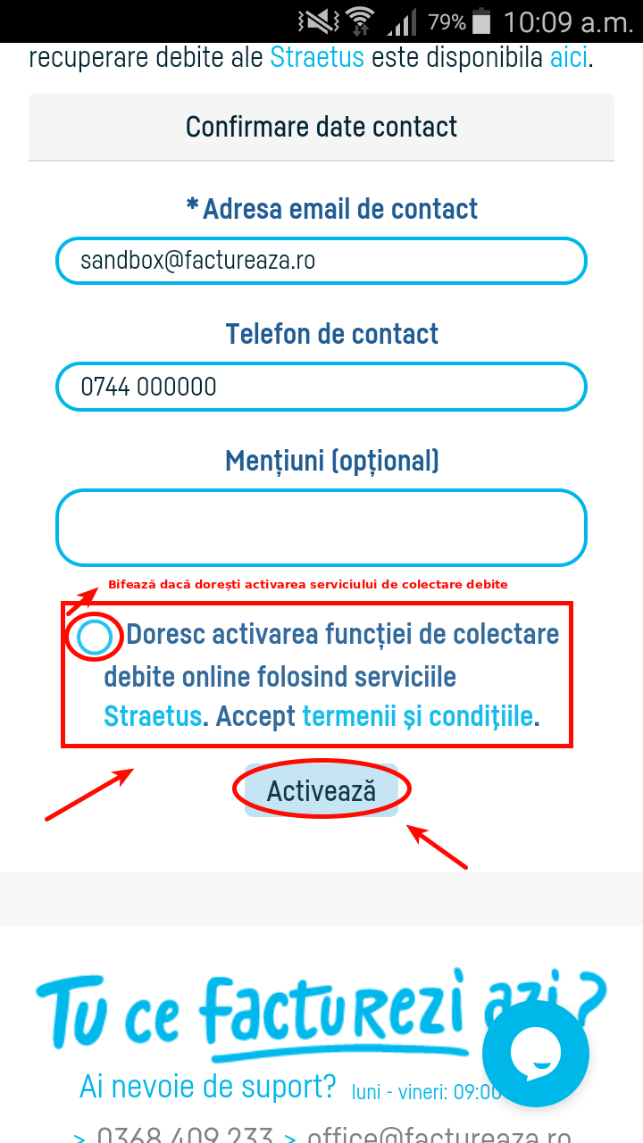 Activare colectare automată debite prin STRAETUS? - pasul 4