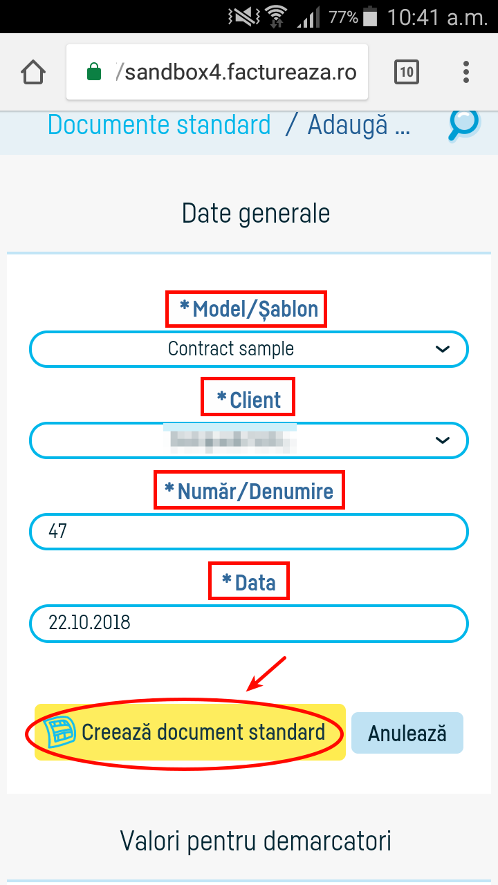 Generare document dintr-un model de document standard - pasul 4