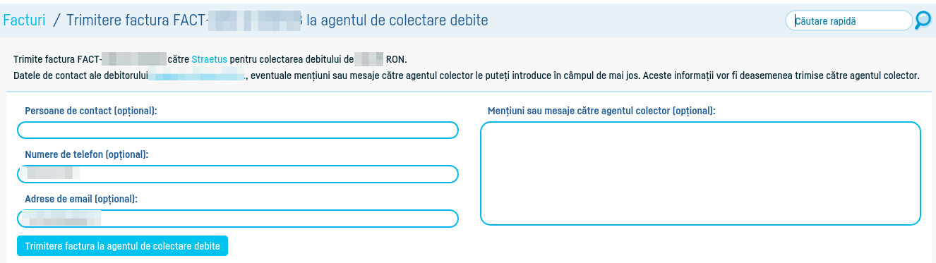 Colectare debite facturi prin STRAETUS - pasul 3