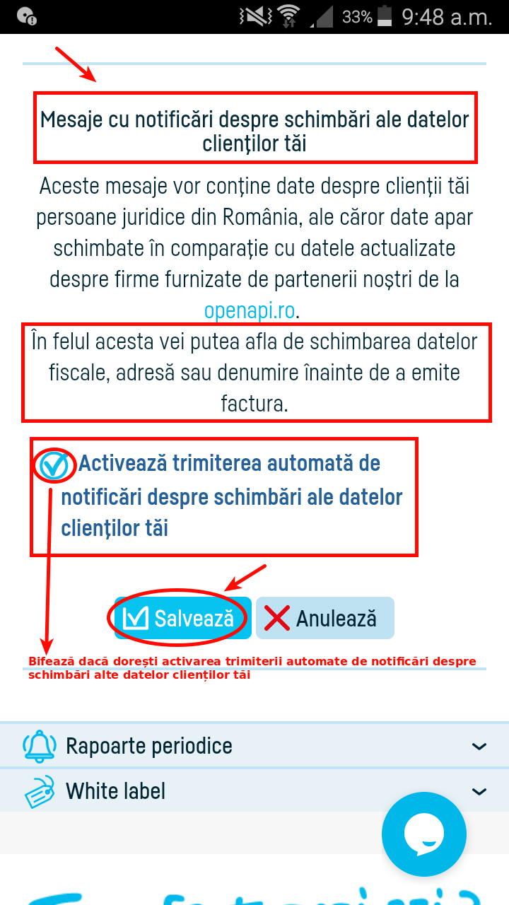 Notificări cu schimbări în datele clienţilor - pasul 3