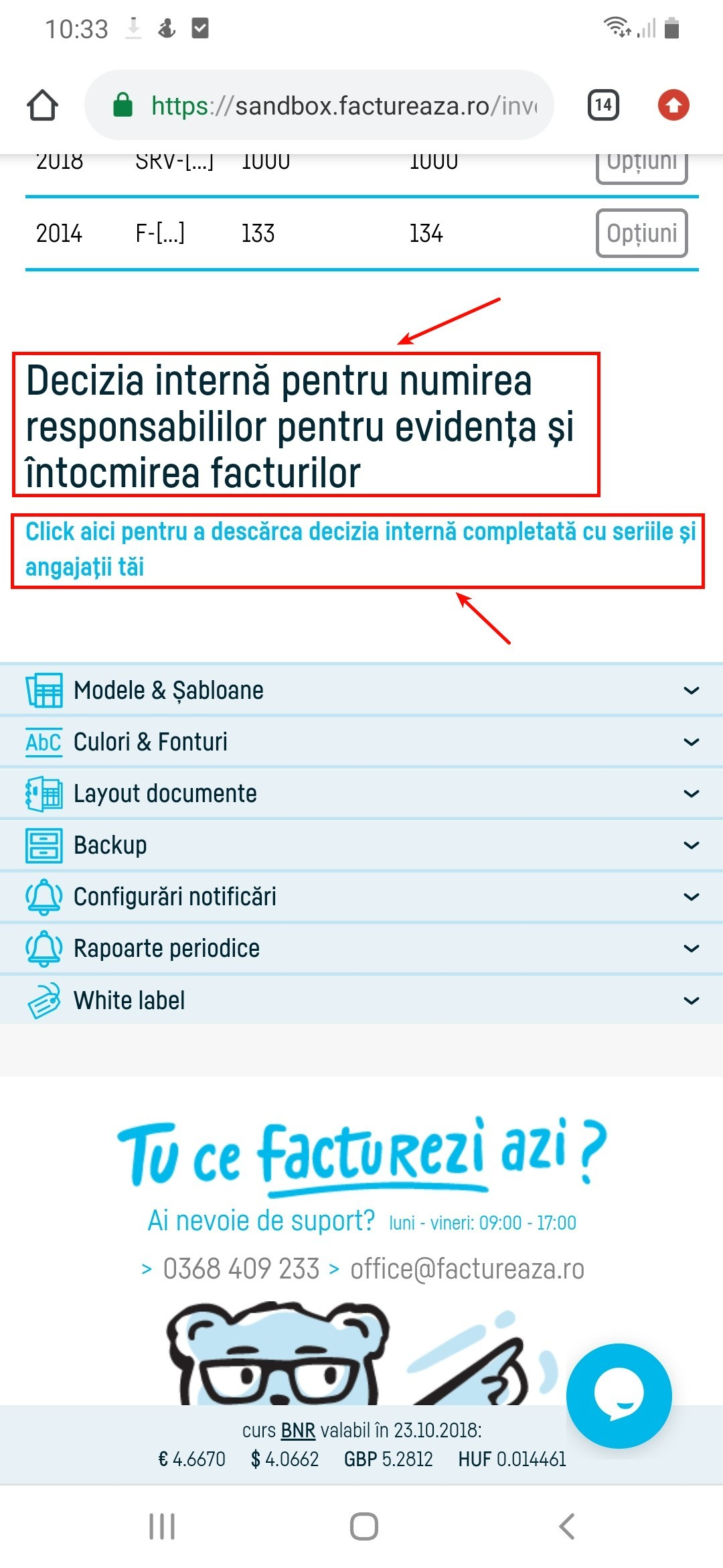 Decizia internă pentru seriile de facturi - pasul 3