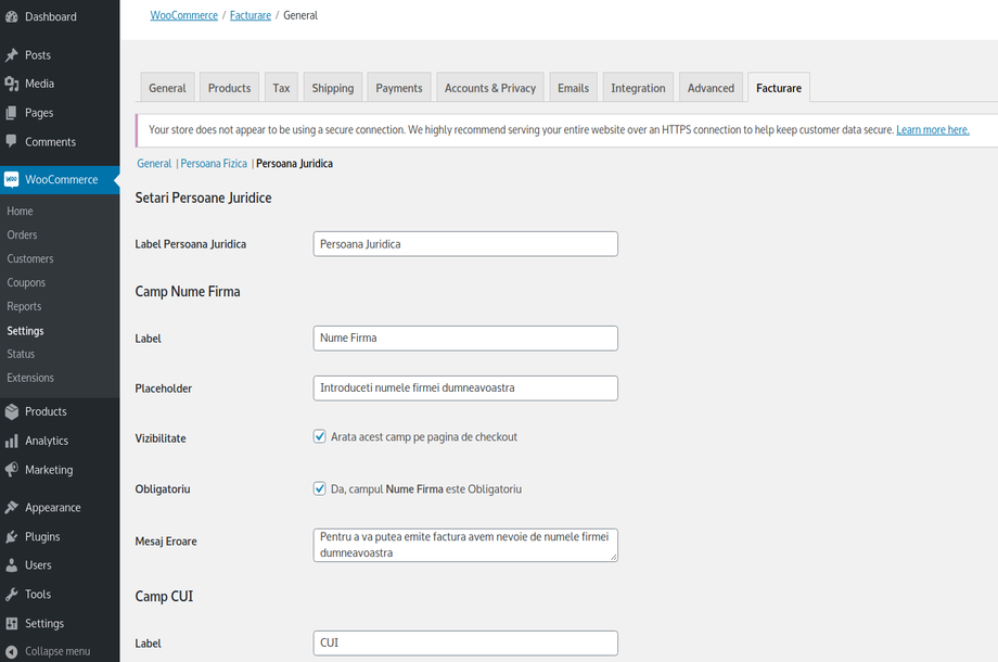 Configurare woocommerce pentru persoane juridice - pasul 4