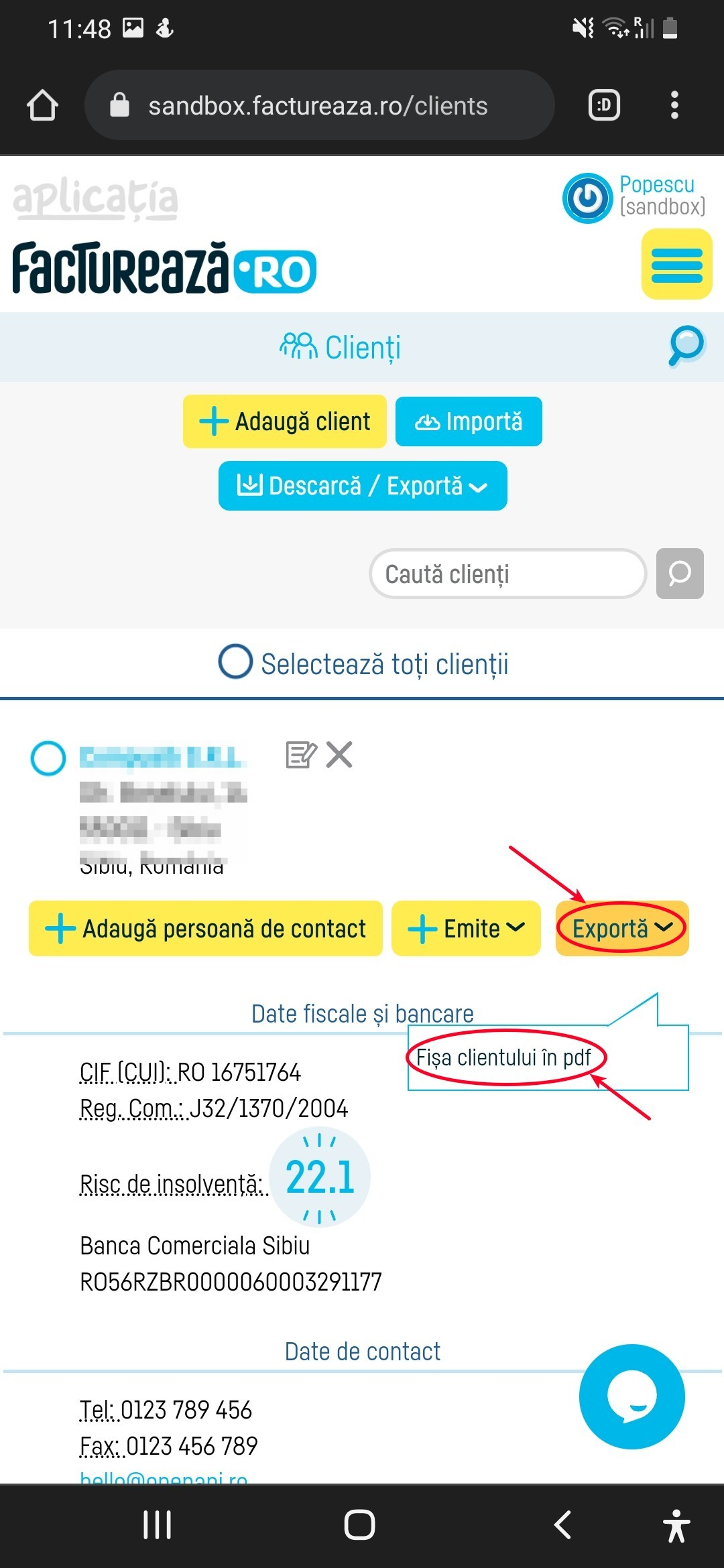 Cum export fișa clientului? - pasul 2