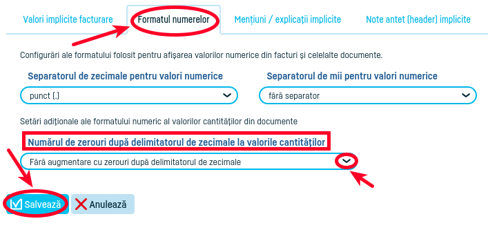 Formatul numeric al valorilor cantităţii din documente - pasul 3