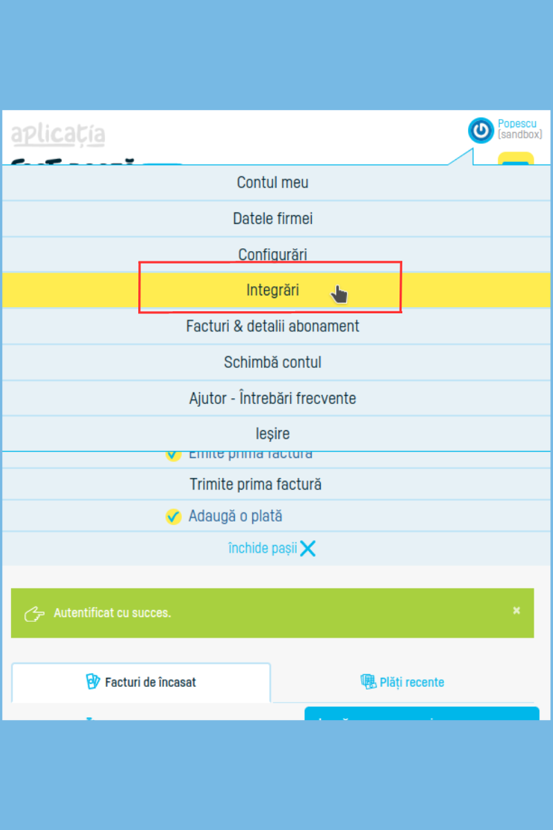 Generează facturi din încasările online prin Stripe - pasul 1