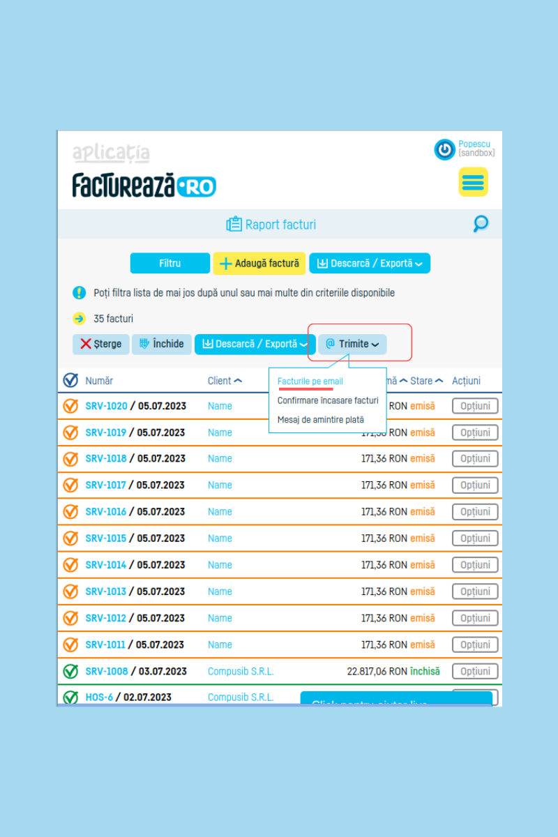 Cum programez trimiterea unei facturi pe email - pasul 3