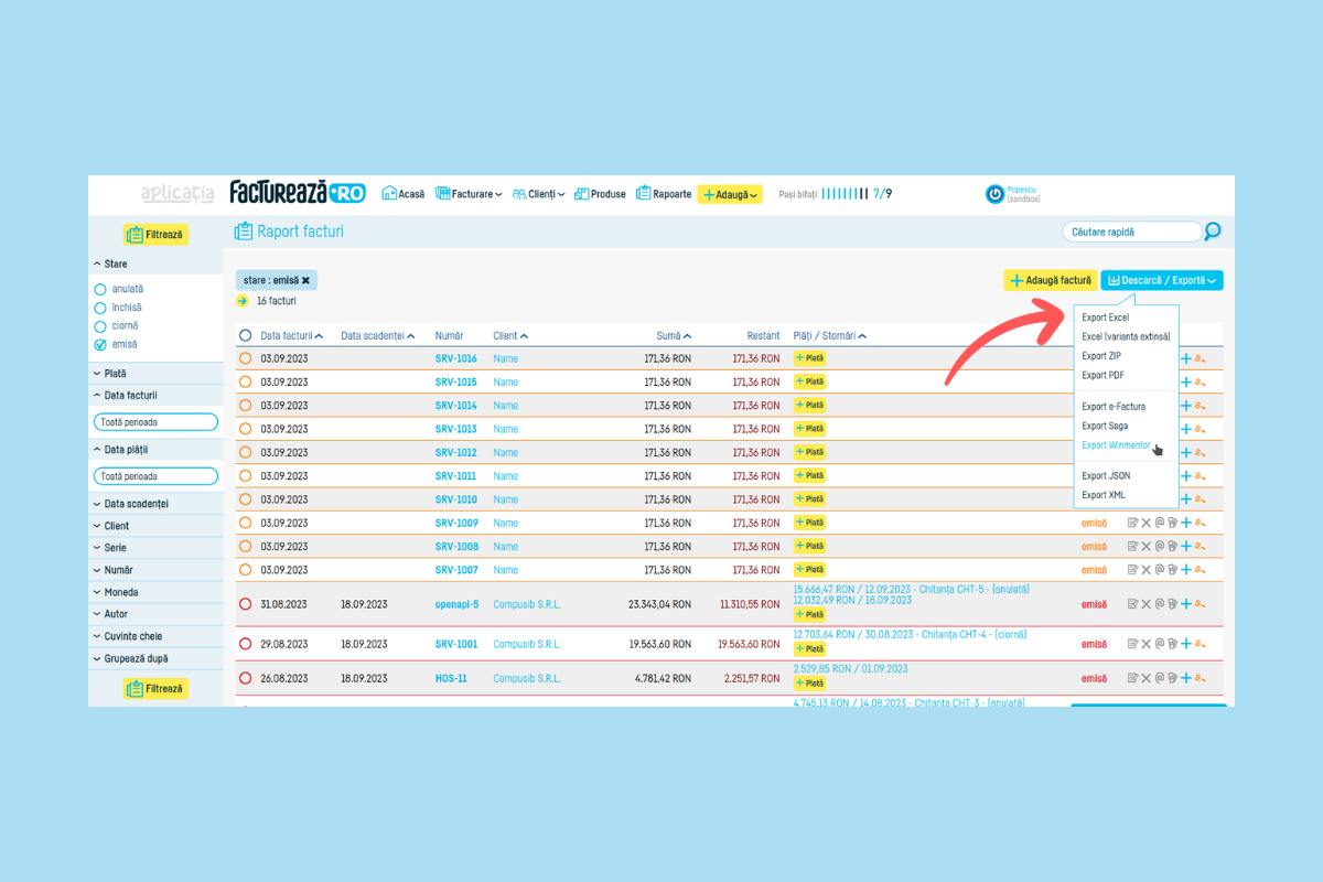 Cum export mai multe facturi în Winmentor? - pasul 4