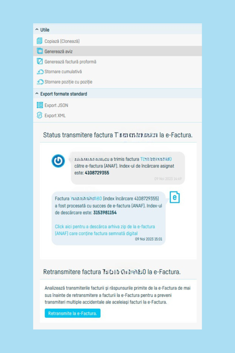 Cum verifici statusul trimiterii e-factura - pasul 2