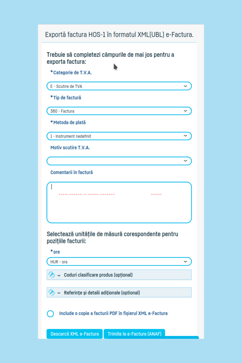 Generarea fișierelor XML(UBL) pentru e-Factura - pasul 2