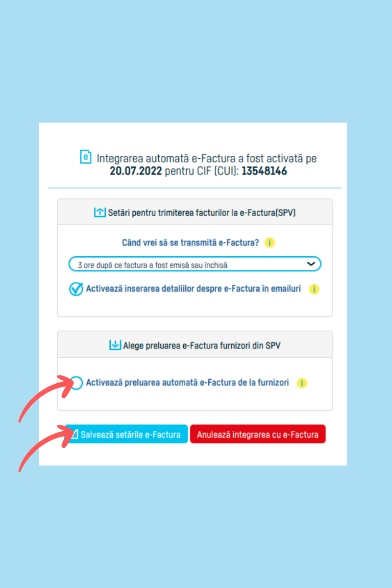 Cum activezi preluarea automată din SPV a e-Facturilor - pasul 2